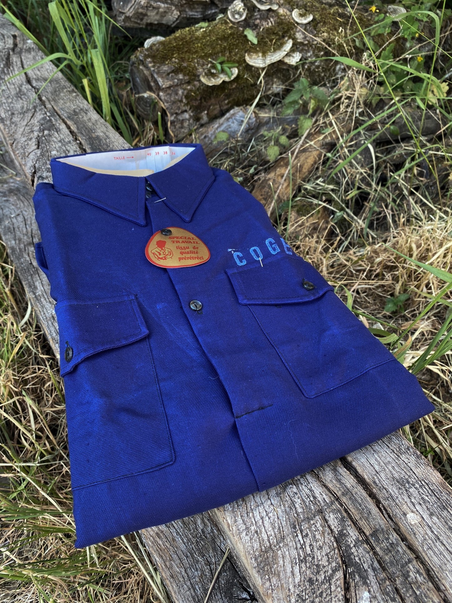 1960s French Blue Grandpa Shirt, Size L