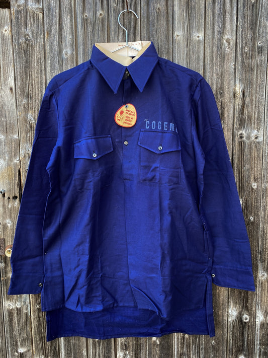 1960s French Blue Grandpa Shirt, Size L
