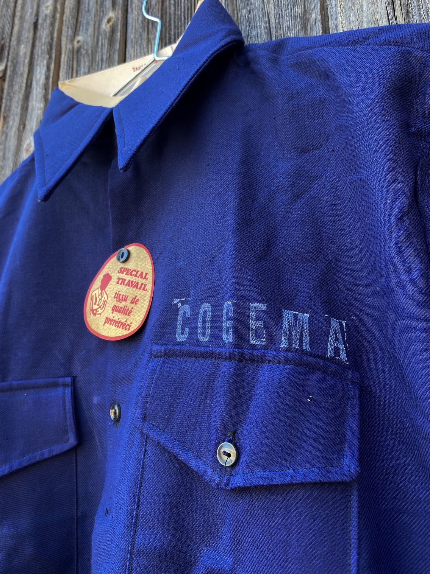 1960s French Blue Grandpa Shirt, Size L