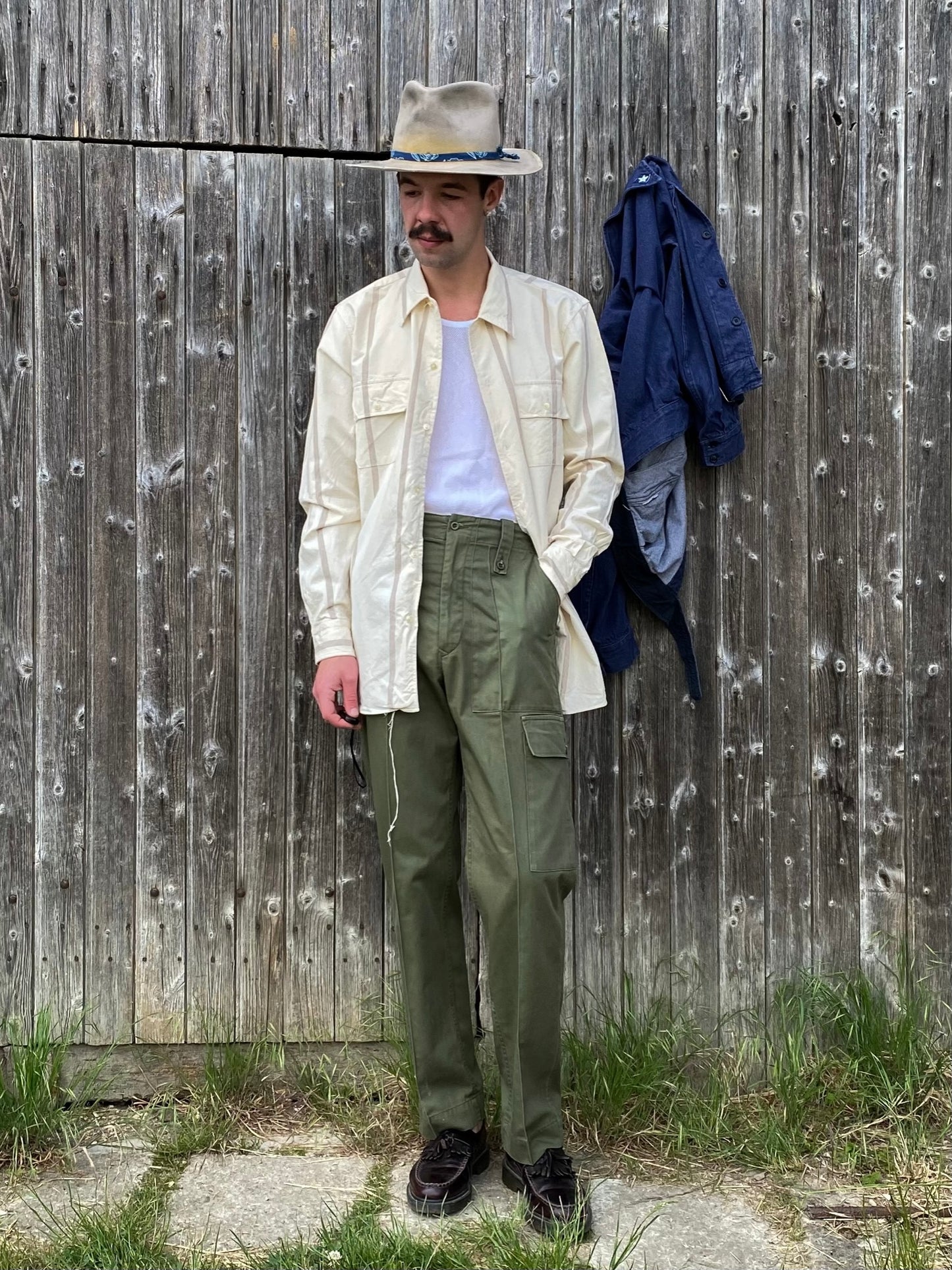 1960s Italian Army Striped Shirt, Deadstock, Size S to XL