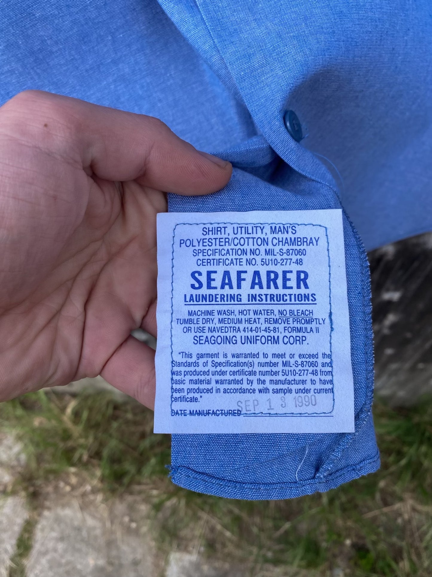 1980s USN Chambray Shirt, Deadstock, Size S to XL