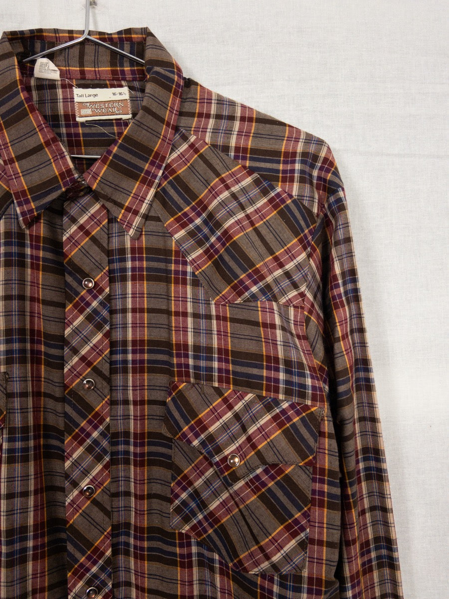 1980s Western Wear Light Western Shirt, Size L