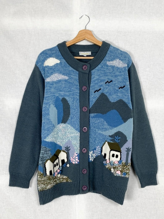 1990s Embroidered  Wool Cardigan, Size M/L