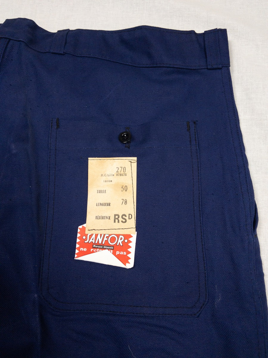 1960s French Blue « Le Mineur » Chore Suit, Jacket & Pants, Deadstock, Size XL