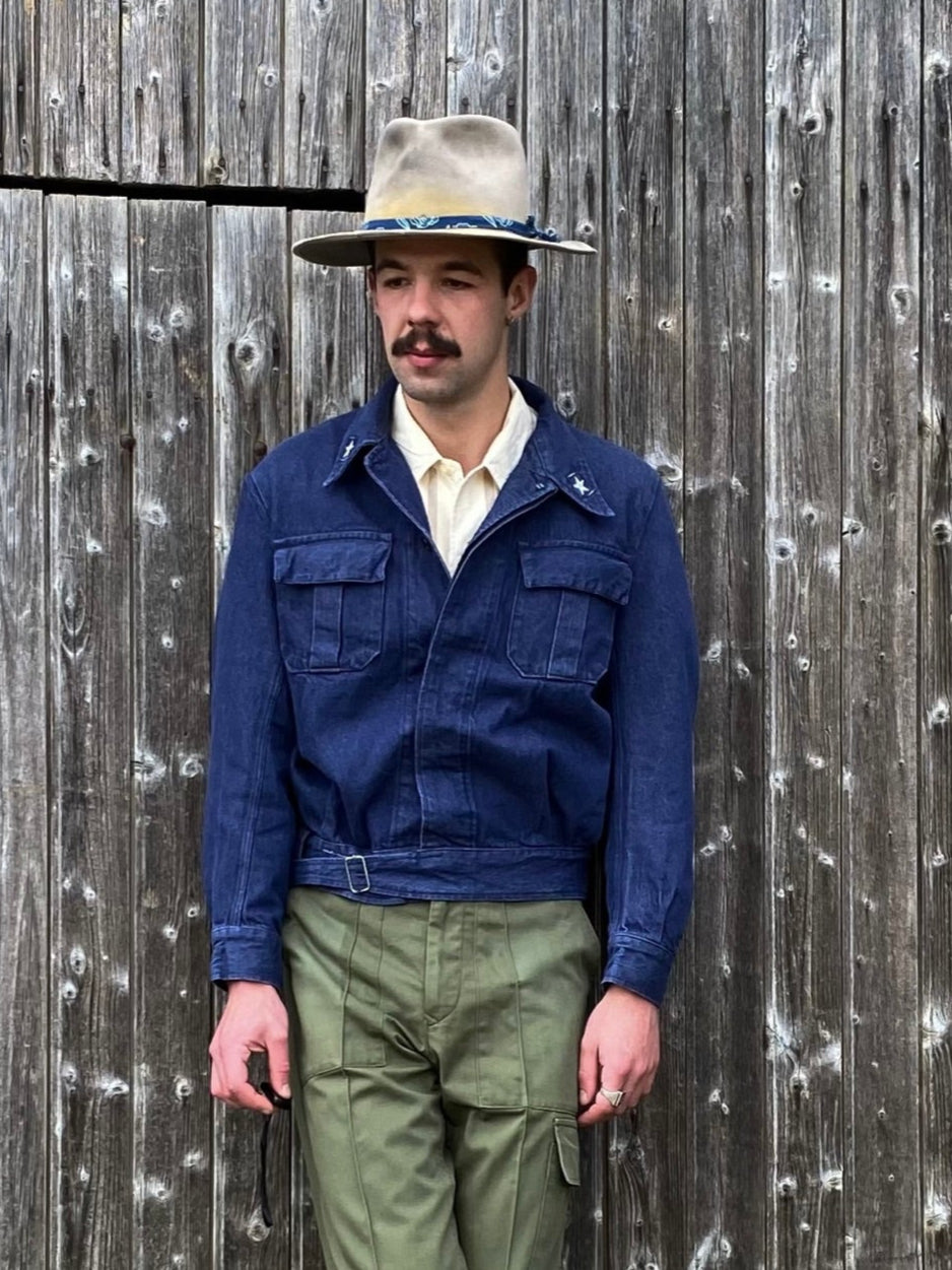 1970s Italian Army Denim Jacket, Size S to XL