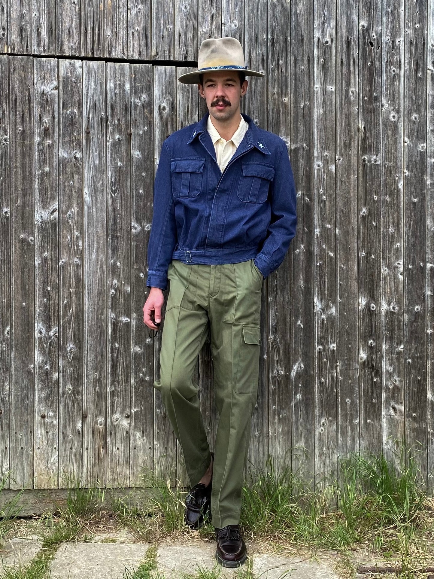 1970s Italian Army Denim Jacket, Size S to XL