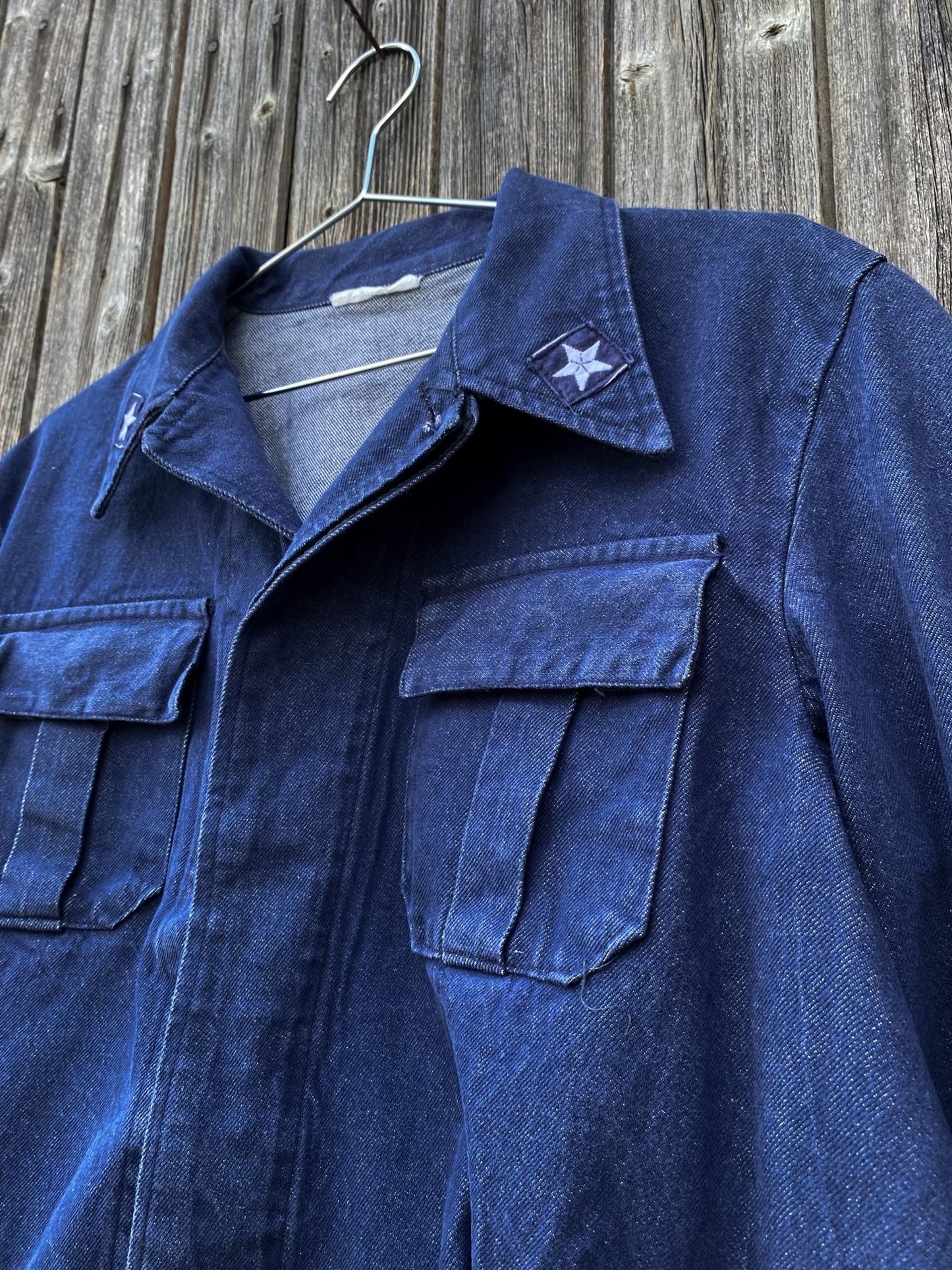 1970s Italian Army Denim Jacket, Size S to XL