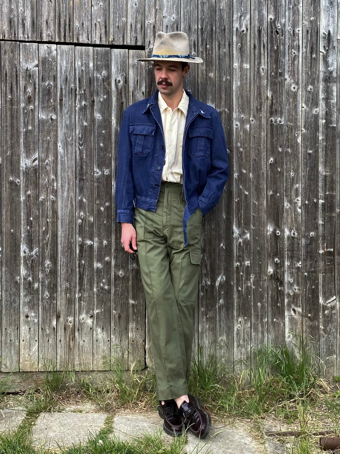 1970s Italian Army Denim Jacket, Size S to XL