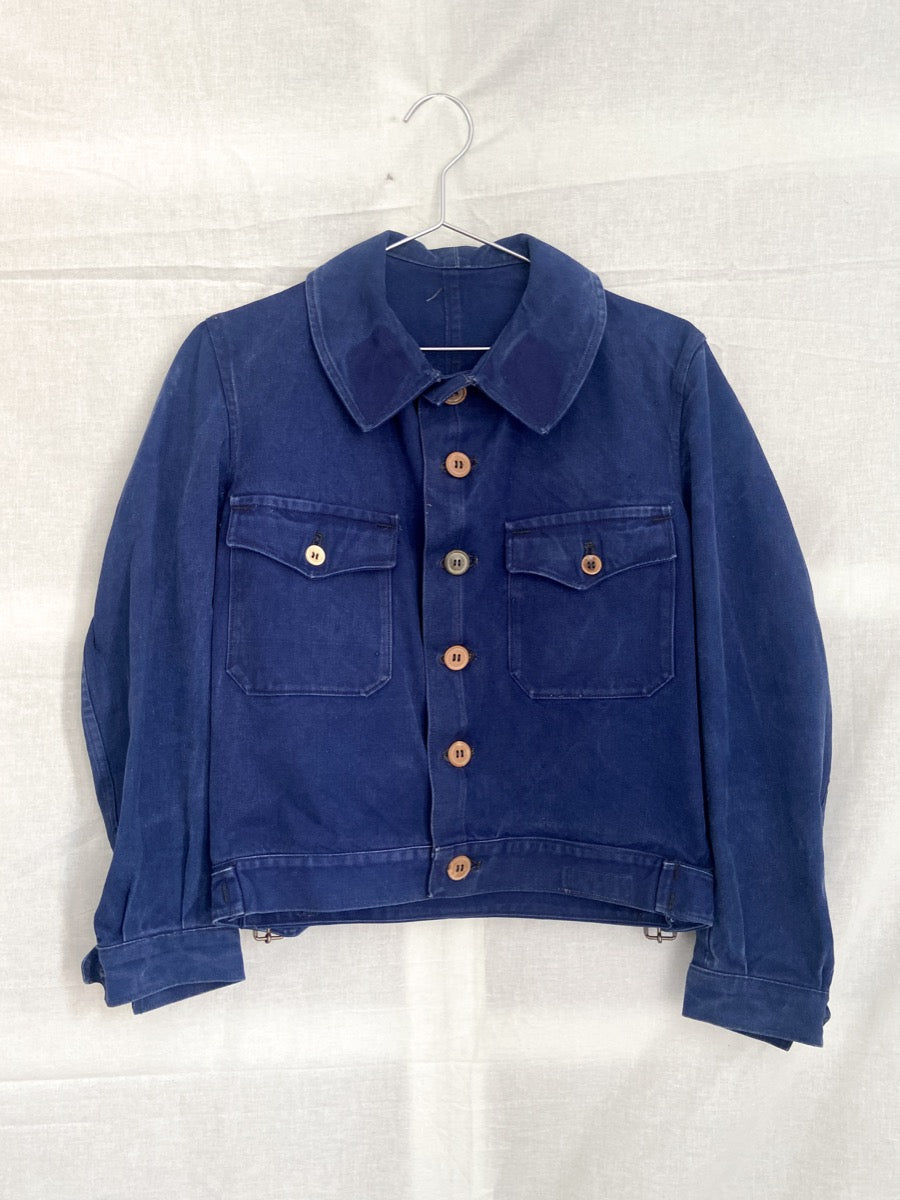 1940s Blue French Work Jacket Cyclist, Size XS/S