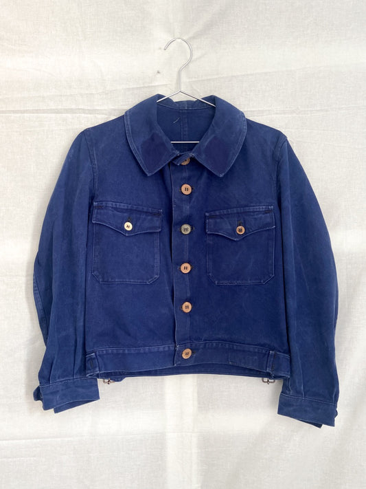 1940s Blue French Work Jacket Cyclist, Size XS/S
