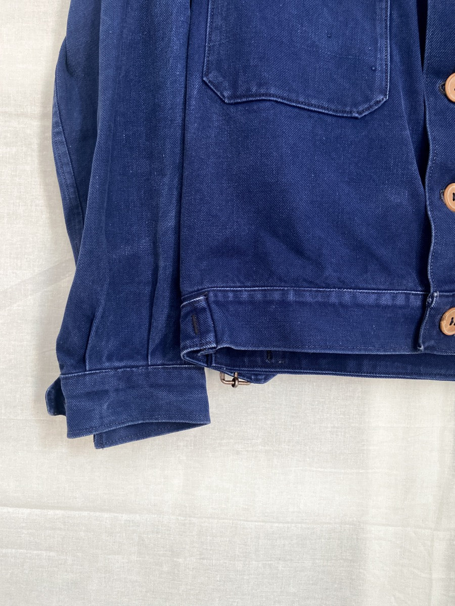 1940s Blue French Work Jacket Cyclist, Size XS/S