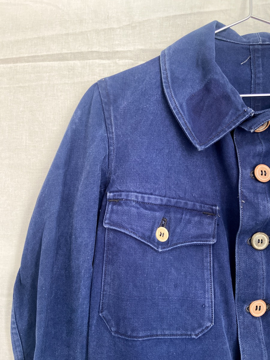 1940s Blue French Work Jacket Cyclist, Size XS/S