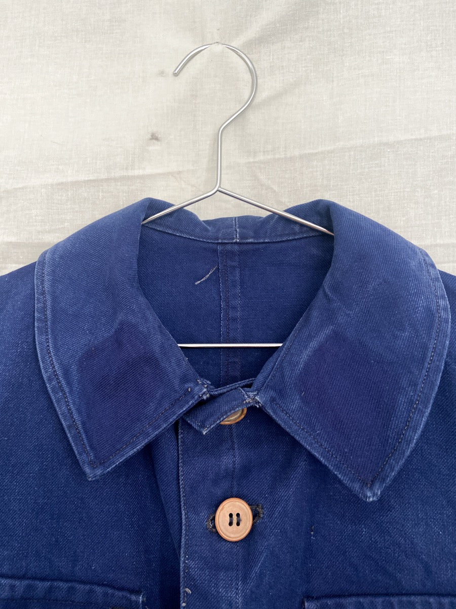 1940s Blue French Work Jacket Cyclist, Size XS/S