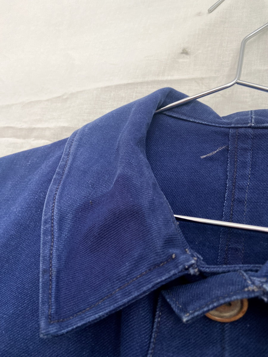 1940s Blue French Work Jacket Cyclist, Size XS/S
