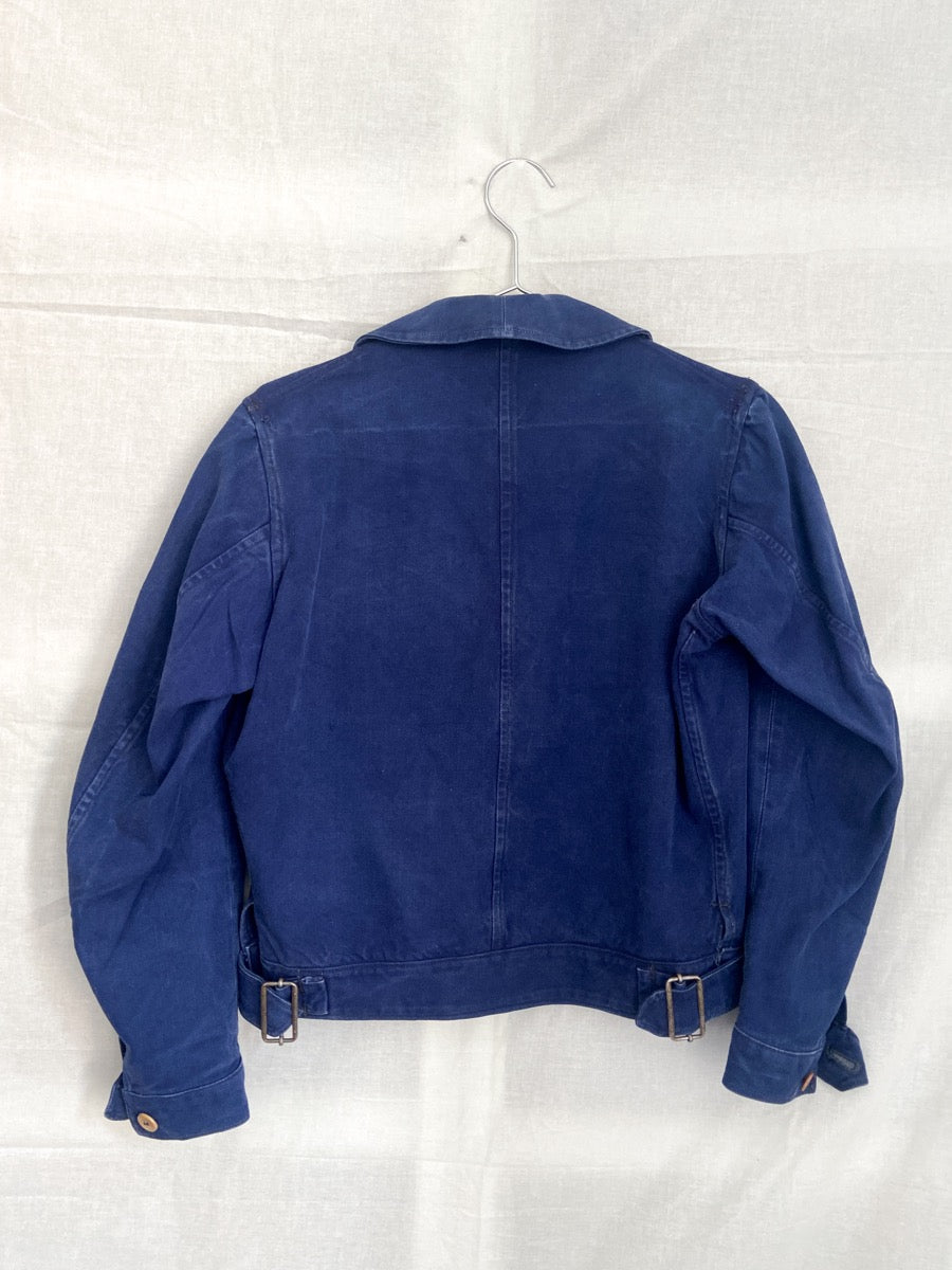 1940s Blue French Work Jacket Cyclist, Size XS/S