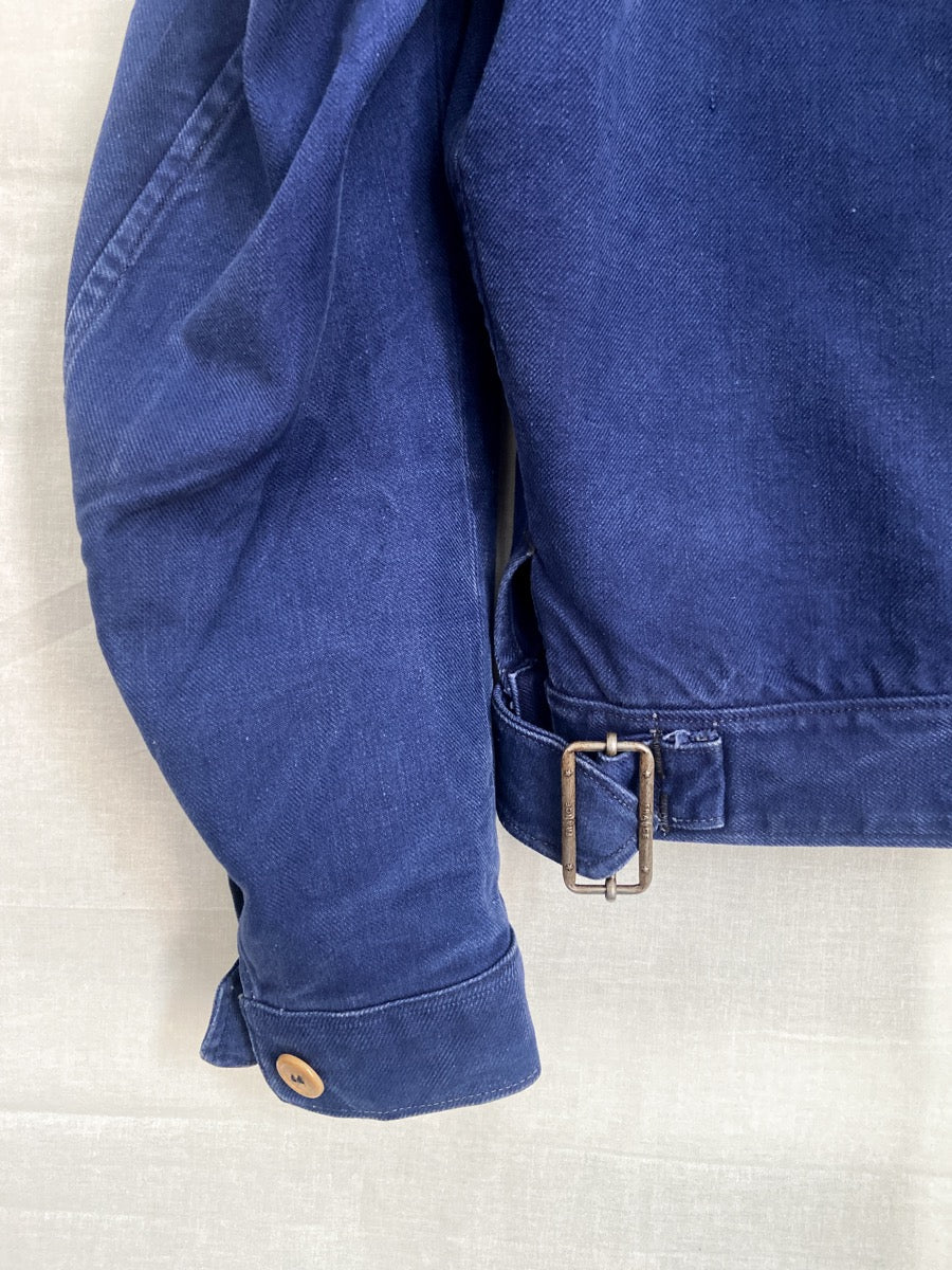 1940s Blue French Work Jacket Cyclist, Size XS/S