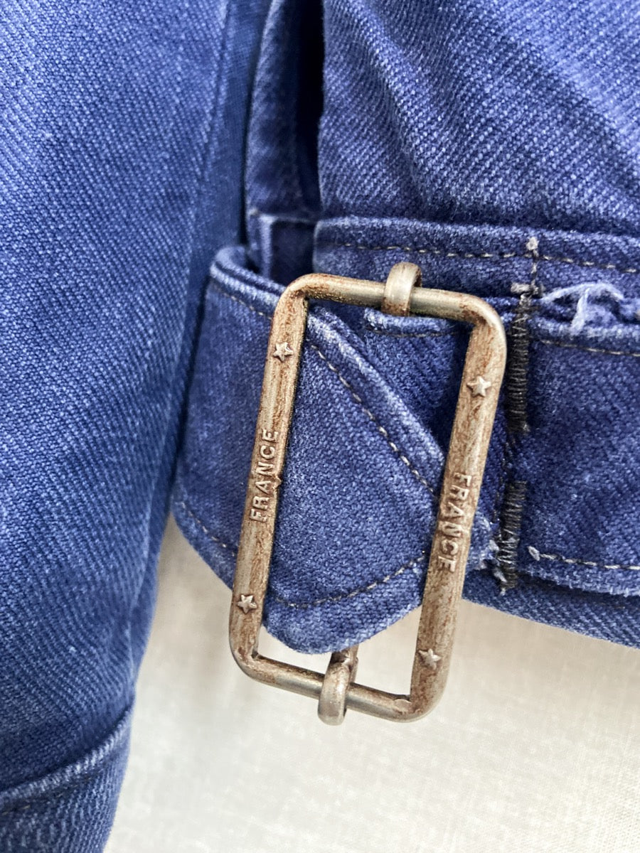 1940s Blue French Work Jacket Cyclist, Size XS/S
