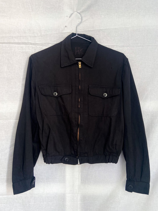 1940s Rare Black French Work Jacket  Cyclist, Size XS/S