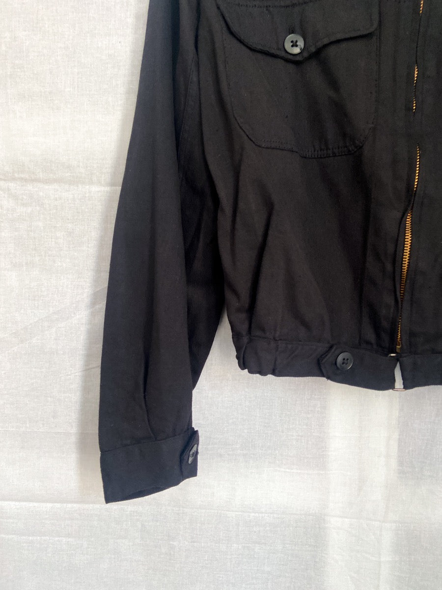 1940s Rare Black French Work Jacket  Cyclist, Size XS/S