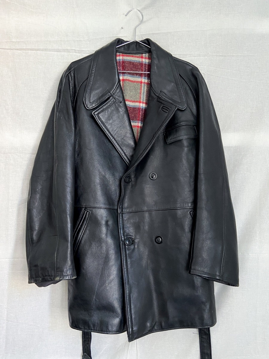 1960s French Fireman Black Leather Jacket, Size L/XL