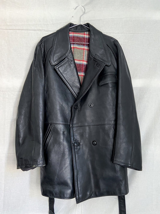 1960s French Fireman Black Leather Jacket, Size L/XL