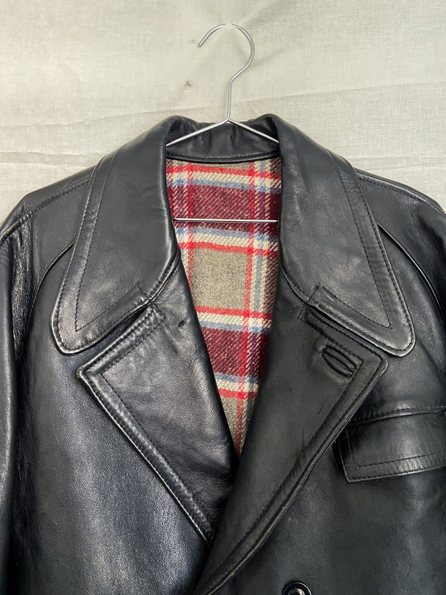 1960s French Fireman Black Leather Jacket, Size L/XL