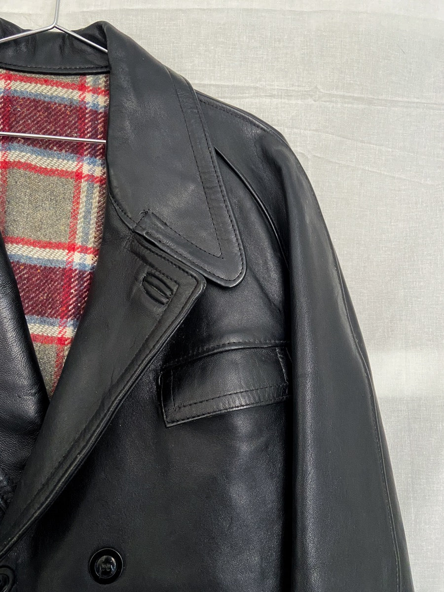 1960s French Fireman Black Leather Jacket, Size L/XL