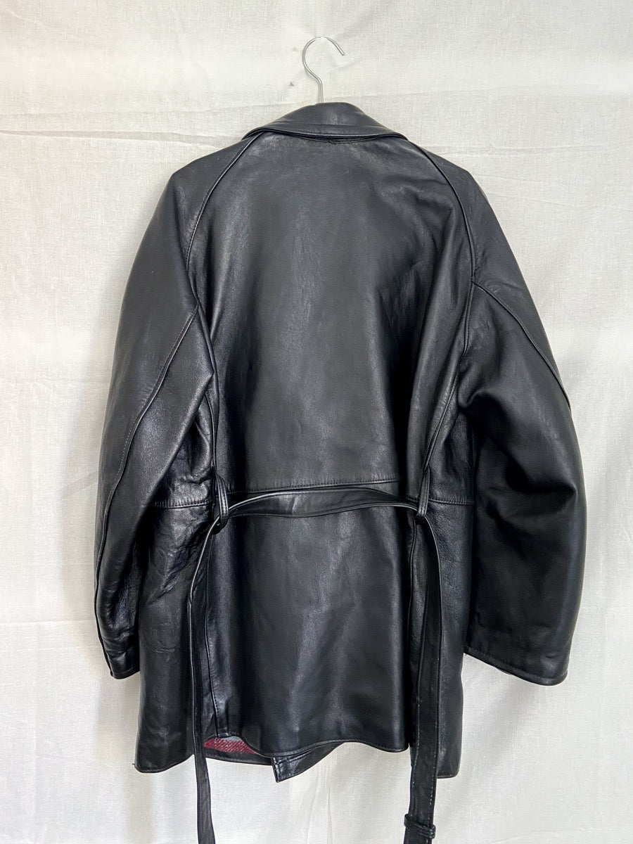 1960s French Fireman Black Leather Jacket, Size L/XL