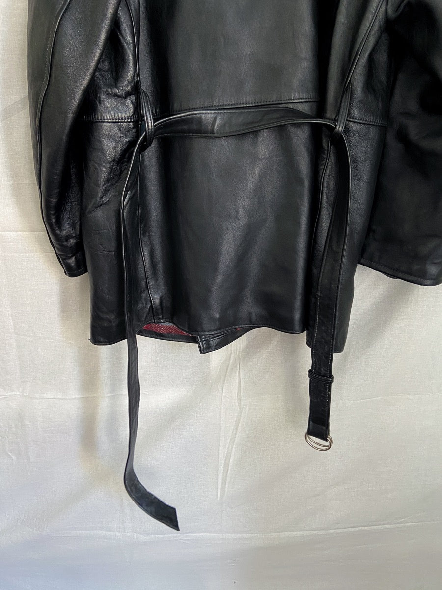 1960s French Fireman Black Leather Jacket, Size L/XL