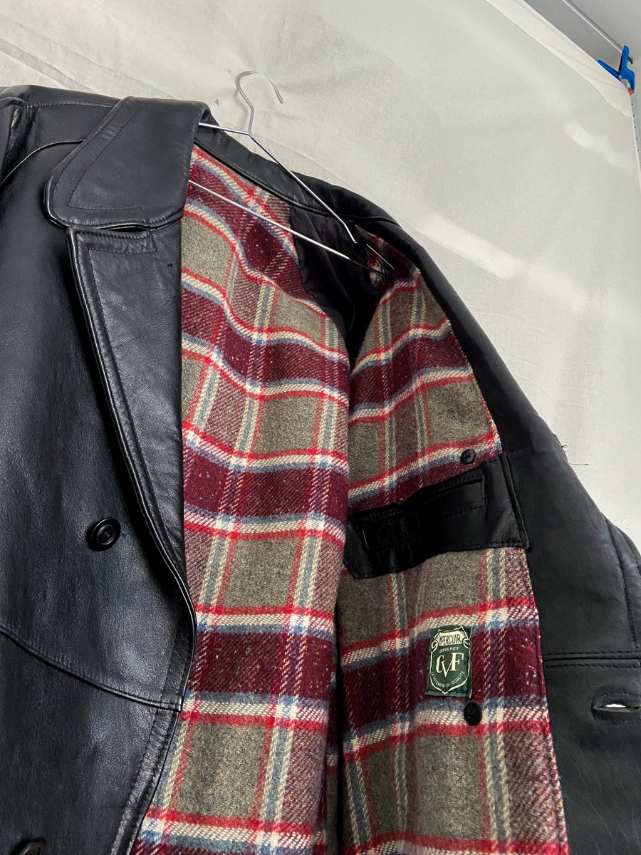 1960s French Fireman Black Leather Jacket, Size L/XL