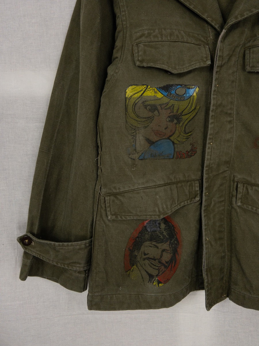 1950s French Army M47 Jacket, Custom Hand Painted, Size S