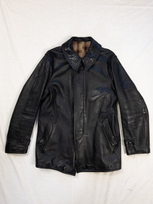 1974s French Fireman Black Leather Jacket, Size S/M