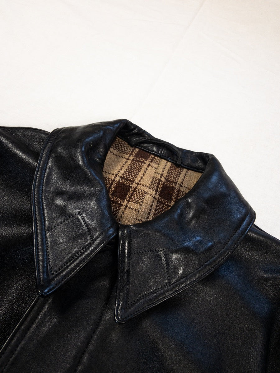 1974s French Fireman Black Leather Jacket, Size S/M