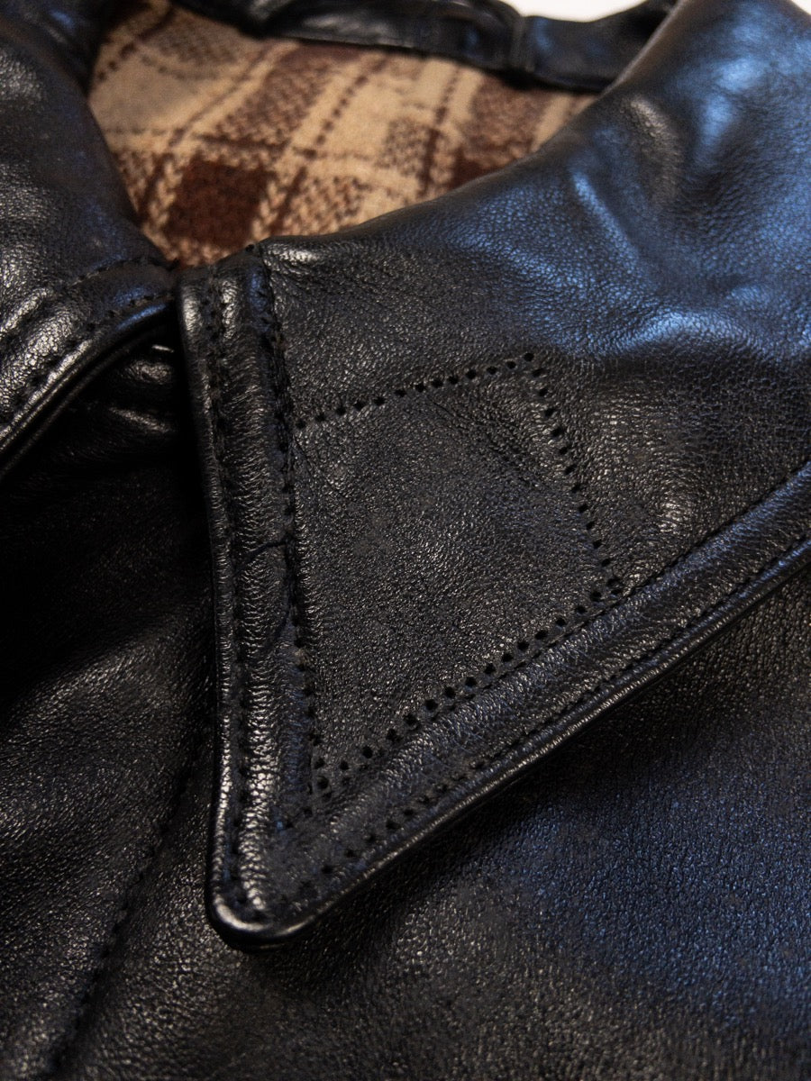 1974s French Fireman Black Leather Jacket, Size S/M