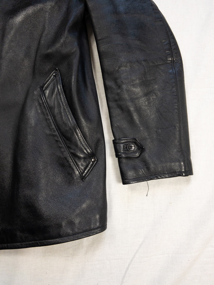 1974s French Fireman Black Leather Jacket, Size S/M
