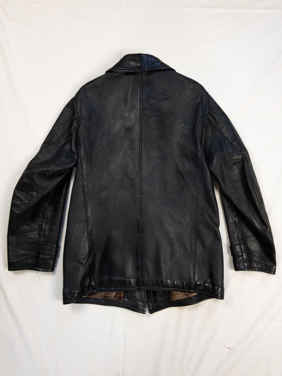 1974s French Fireman Black Leather Jacket, Size S/M