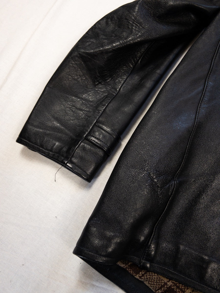 1974s French Fireman Black Leather Jacket, Size S/M