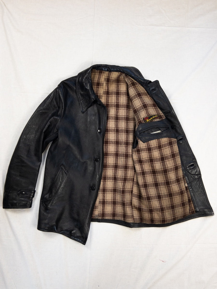 1974s French Fireman Black Leather Jacket, Size S/M