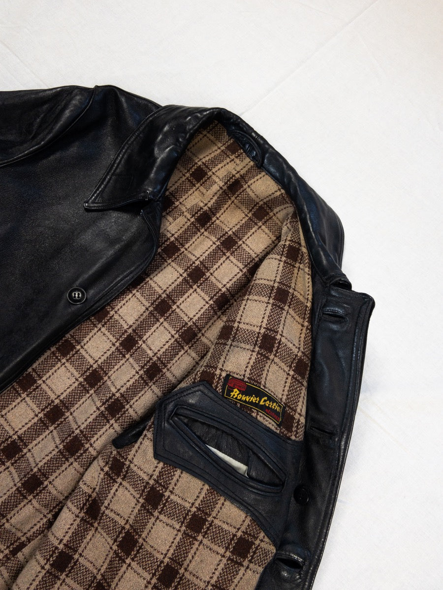 1974s French Fireman Black Leather Jacket, Size S/M