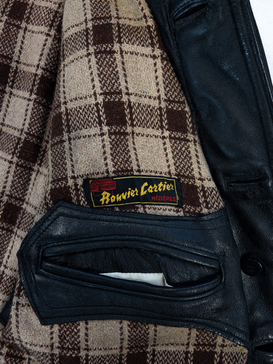 1974s French Fireman Black Leather Jacket, Size S/M