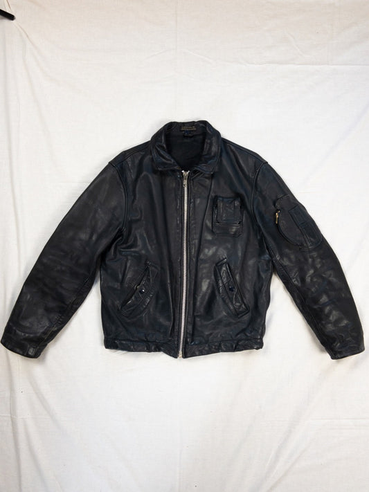 1980s Black Leather Bomber Jacket, Size S/M