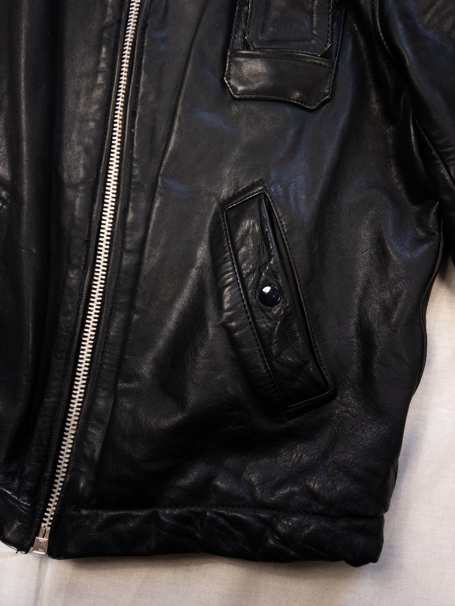 1980s Black Leather Bomber Jacket, Size S/M