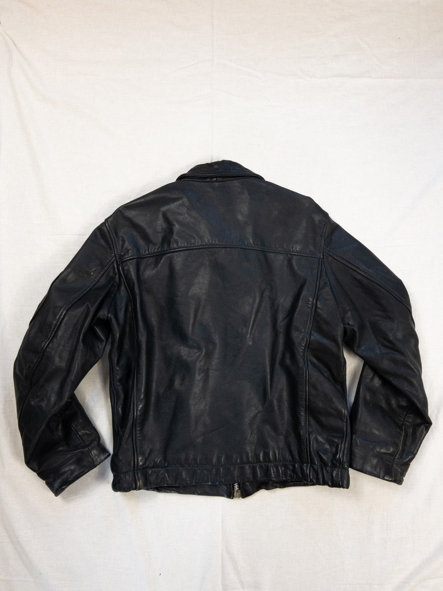 1980s Black Leather Bomber Jacket, Size S/M
