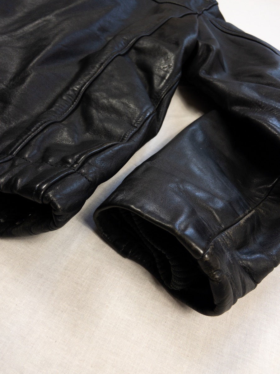1980s Black Leather Bomber Jacket, Size S/M