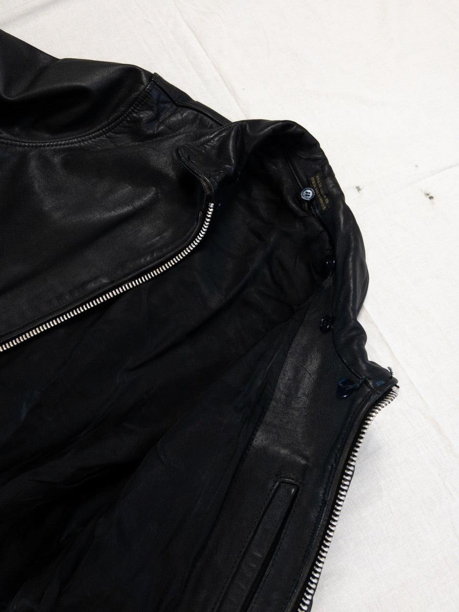 1980s Black Leather Bomber Jacket, Size S/M