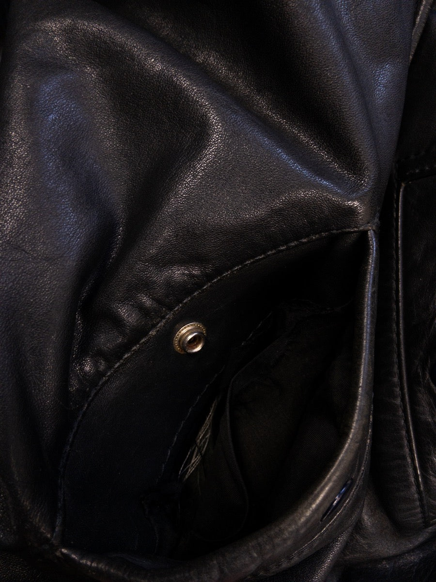 1980s Black Leather Bomber Jacket, Size S/M