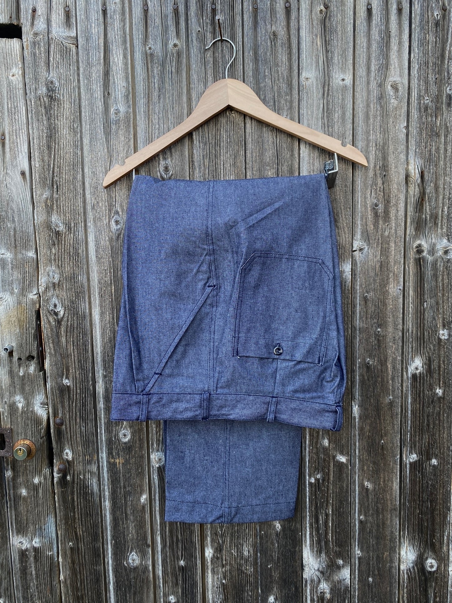 French Navy Denim Pleated pants, Deadstock, Size S to XL
