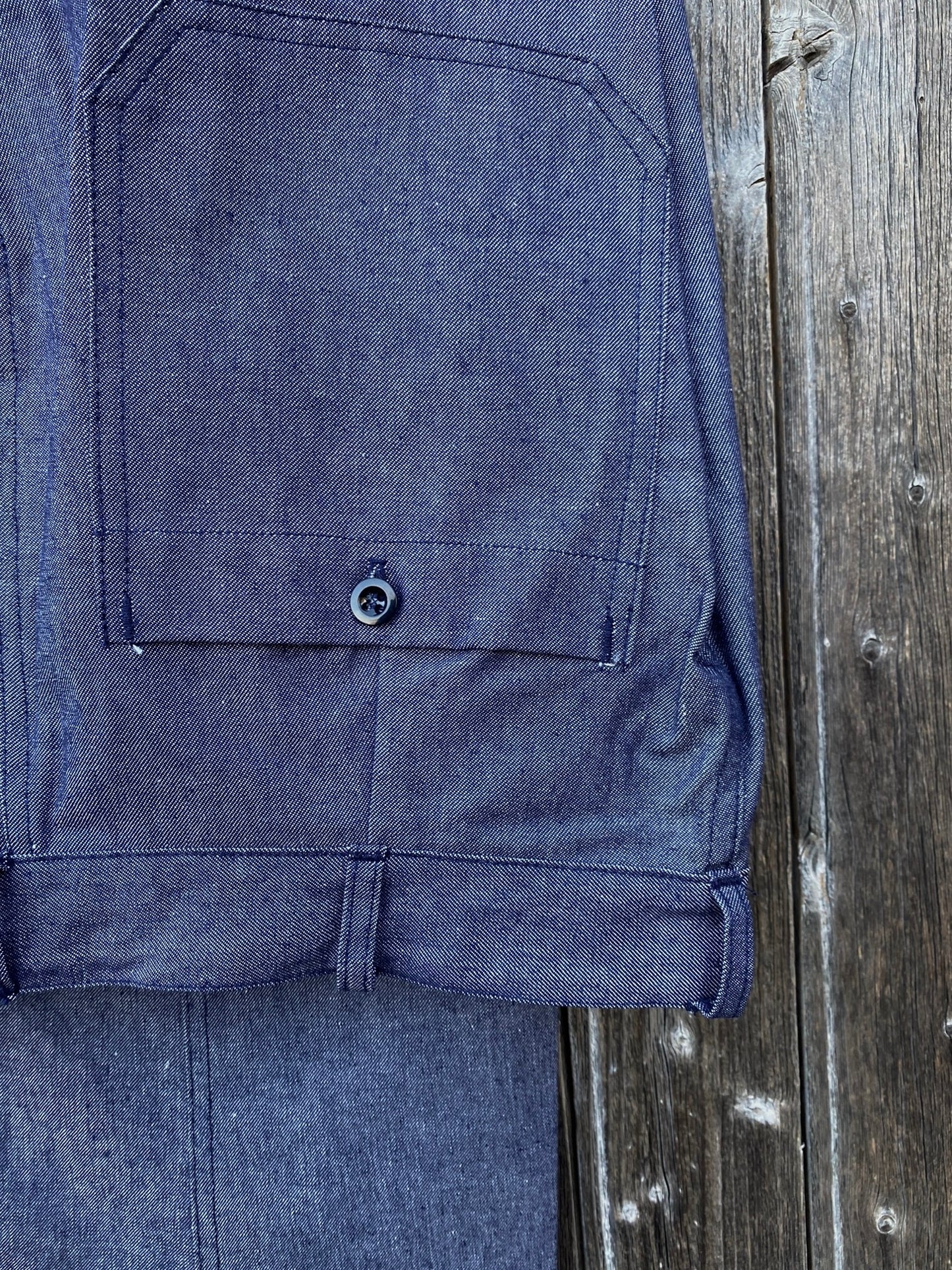 French Navy Denim Pleated pants, Deadstock, Size S to XL