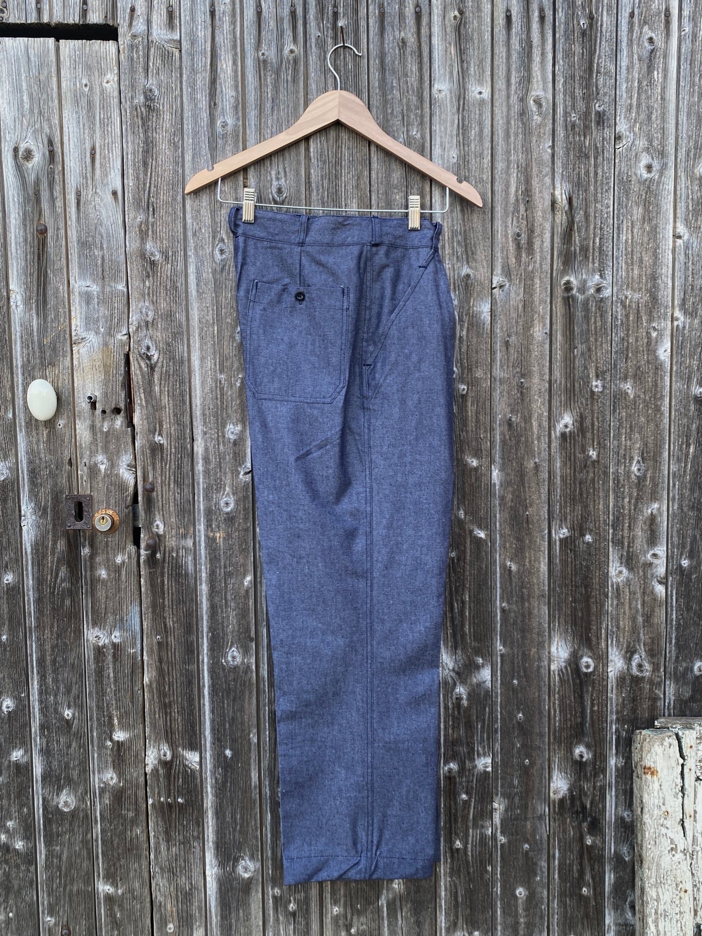 French Navy Denim Pleated pants, Deadstock, Size S to XL