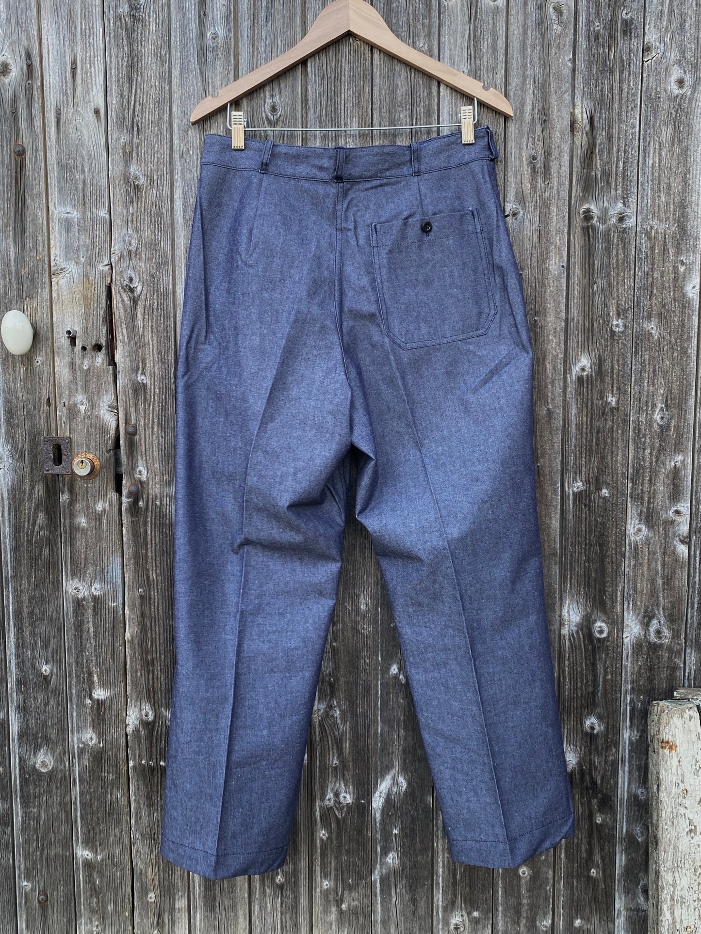 French Navy Denim Pleated pants, Deadstock, Size S to XL